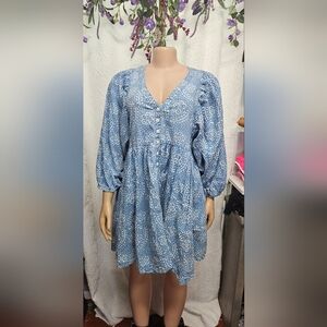 Madewell Blue V-Neck Sundress with Bishop Sleeves